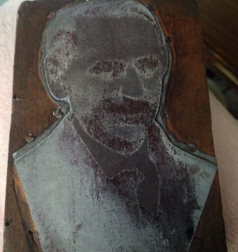 Gentleman  Large Vintage Wood Lead  Printing Block Engraved Photo of Man