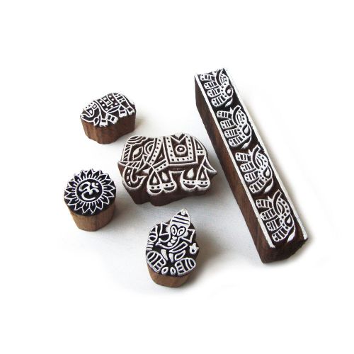 Handmade religious &amp; animal designs wooden printing blocks (set of 5) for sale