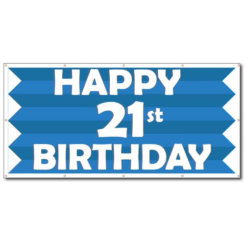 Happy 21st Birthday Blue Stripes 2&#039;x4&#039; Vinyl Banner