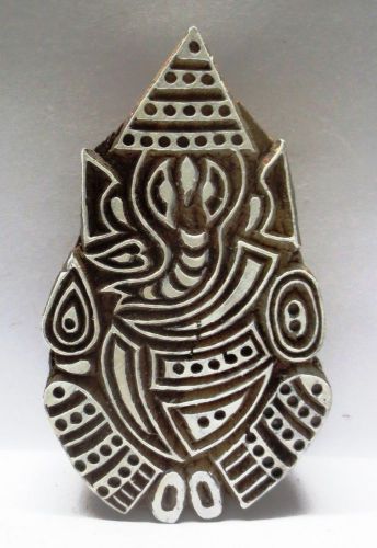 INDIAN WOODEN HAND CARVED TEXTILE PRINTING FABRIC BLOCK STAMP GANESHA PATTERN