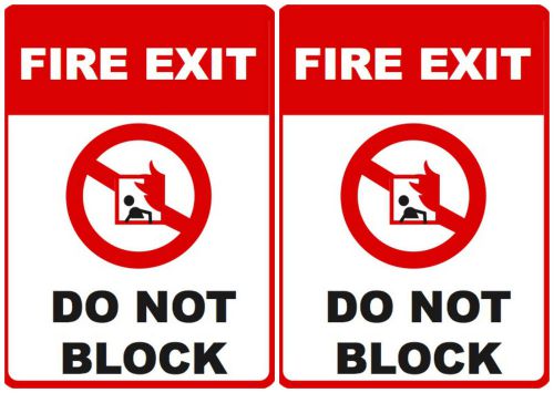 Fire Exit - Do Not Block Sign Door Warning Set of 2 Signs Commercial Saftey