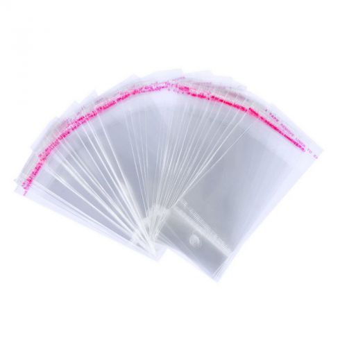 200PCs Clear Self Adhesive Seal Plastic Bags W/Hole 10x4cm Usable Space 6x4cm