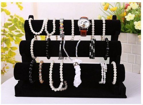 3-Tier Removable Jewelry Display Shelf Watch Bracelet Holder Stand Rack,Black
