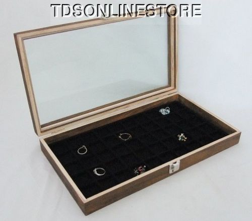 Rustic Antique Brown Color 50 Slot Jewelry Glass Top Display Case Black