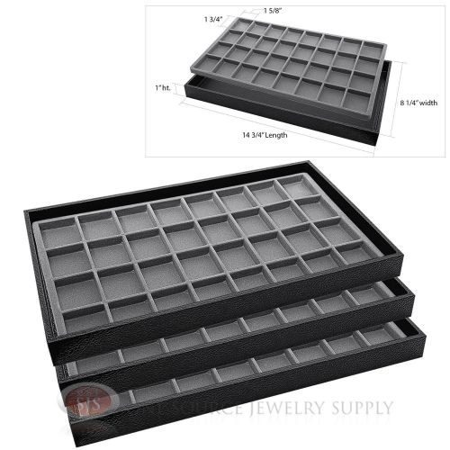 3 Wooden Sample Display Trays 3 Divided 32 Compartment  Gray Tray Liner Inserts