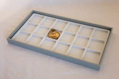 18 POCKET WATCH/JEWELRY DISPLAY WITH WHITE INSERT AND GRAY TRAY