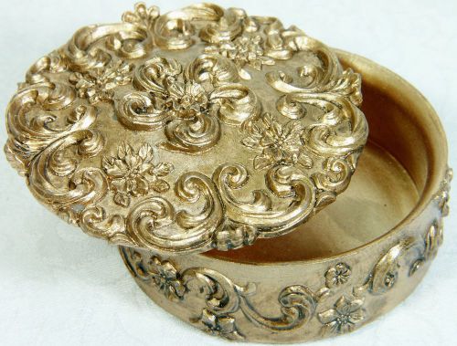 Ornate golden trinket jewellery box box 8211 brand new in box poly resin for sale