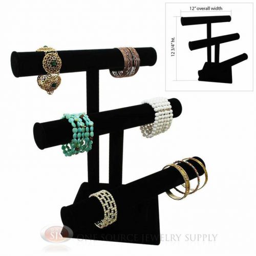 12 3/4&#034; black velvet 3 tier t-bar round jewelry bracelet display presentation for sale