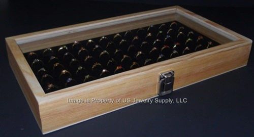 6 key lock locking natural wood glass top black 72 ring jewelry display cases for sale