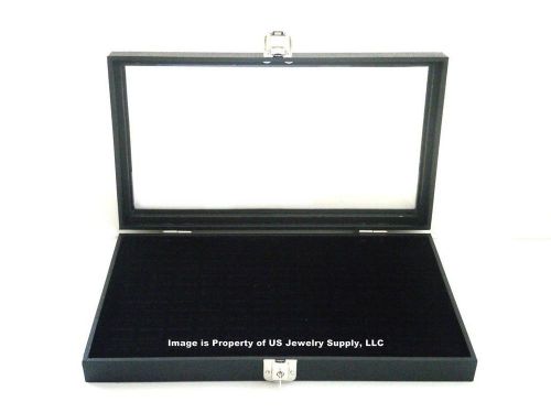 Key Lock Locking Glass Top Lid 72 Ring Black Jewelry Display Box Storage Case