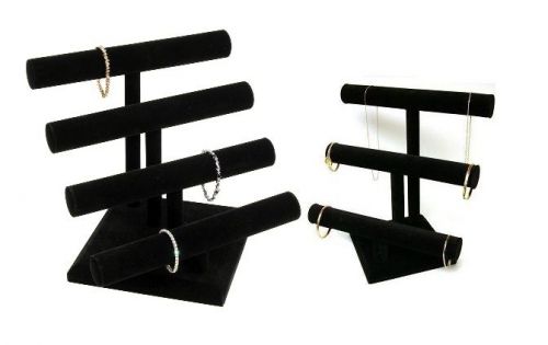 Lots 2 black velvet bracelet t-bar 4 tier &amp; 3 tier necklace display stand t bar for sale