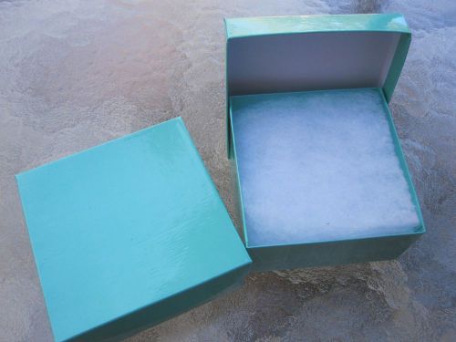 2 teal gift boxes cotton fill 3 3/4 x 3 3/4 x 2&#034; necklace bracelet jewelry box for sale