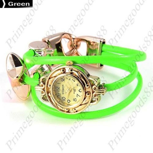 Charm Spaghetti PU Leather Round Analog Quartz Wrist Wristwatch Women&#039;s Green