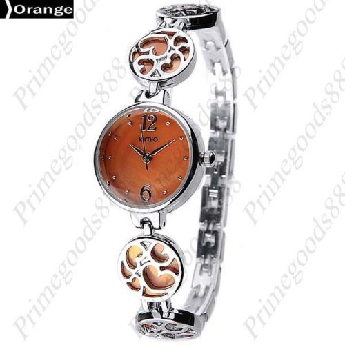 Hearts Silver Alloy Bracelet Bangle Lady Ladies Quartz Wristwatch Women&#039;s Orange