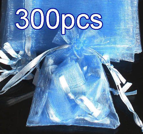 300x Solid Baby Blue Organza Bag Pouch for Xmas New Year Gift 12x9cm(4.5x3.5inch