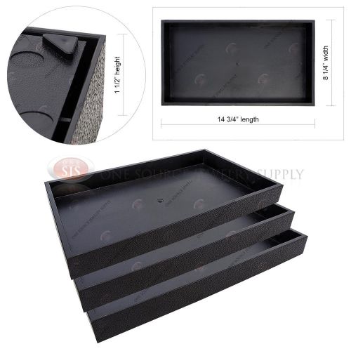 3 Piece 1 1/2&#034; Deep Black Plastic Display Tray Storage Stackable Organizers