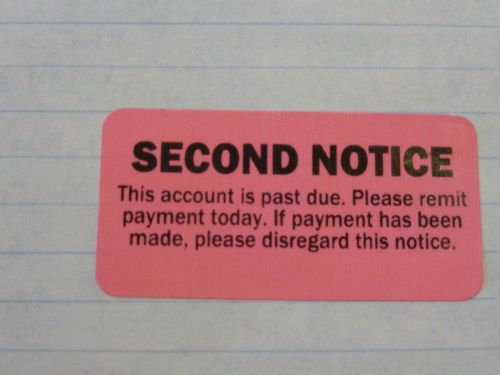 SECOND NOTICE PAST DUE 1&#034; x 2&#034; FLUO PINK (20 labels) invoice stickers collection