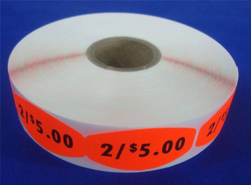 1,000 Self-Adhesive 2 / $5.00 Labels 1.5&#034; x .75&#034; Stickers Retail Store Supplies
