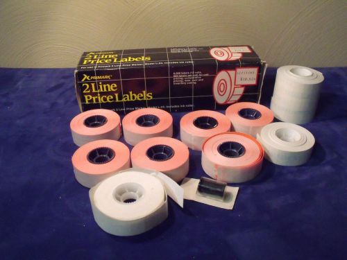 PRIMARK 2 LINE WHITE &amp; RED LABELS NEW 12 ROLLS (1 BOX OF 6,000 LABELS WITH INK)