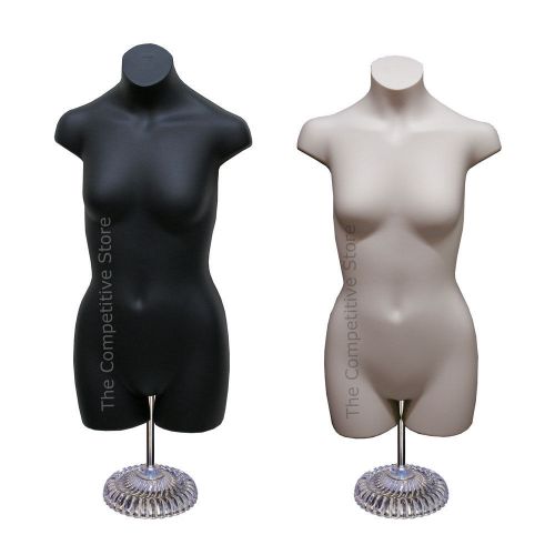2 Teen Girl Dress Mannequin Forms W/ Economic Plastic Base Black &amp; Flesh 10-12