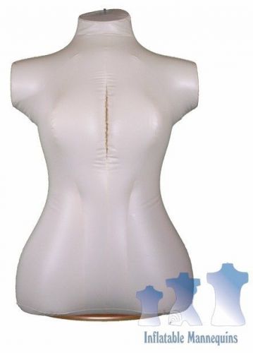 Inflatable Female Torso, Plus Size, Ivory, And Wood Table Top Stand, Brown