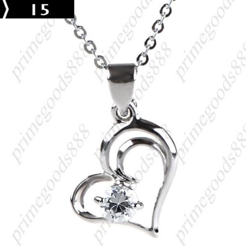 Heart shaped Pendant Necklace Pendant Jewelry Accessories Rhinestones Silver 15