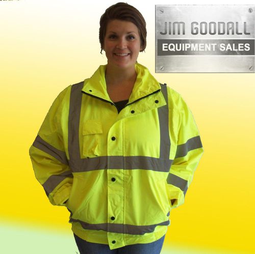 Hi Visibility Jacket Class 3 Water Resistant 100 Polyester,Tuck Away Hood