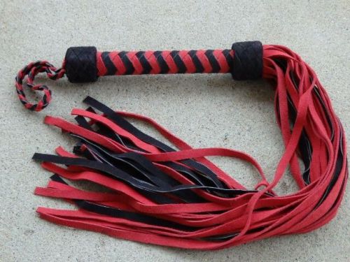Black/Red Leather 36 Tail Flogger Whip Suede - NEW HORSE TRAINING TOOL - IND2