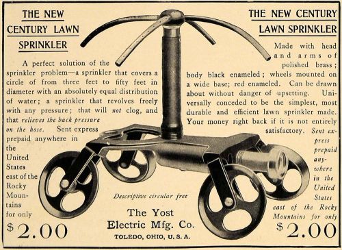 1905 ad yost electric new century lawn sprinkler brass - original cl7 for sale