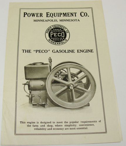 1920&#039;s PECO MINNEAPOLIS HIT MISS ENGINE FOOS POWER EQUIPMENT BROCHURE SHEET