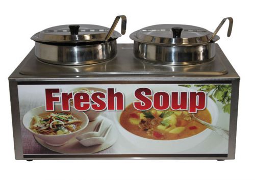 Twin soup merchandiser warmer + inserts, ladles &amp; lids for sale