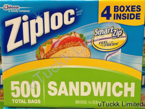 500 Ziploc Sandwich Bag Smart Zip (4 x 125ct) 6 1/2&#034; x 5 7/8&#034; Zip Lock Ziplock