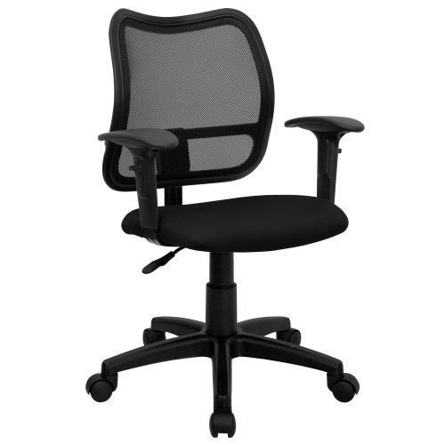 Flash Furniture WL-A277-BK-A-GG Mid-Back Mesh Task Chair with Black Fabric Seat