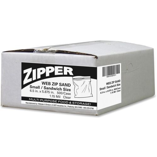 Recloseable Zipper Seal Sandwich Bags, 1.15mil, 6.5 x 5.875, Clear, 500/Box