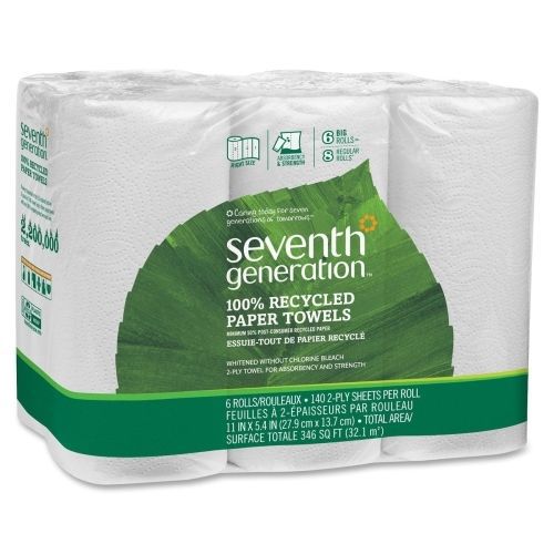 Seventh generation 100% recycled paper towel rolls - 6rolls/pack- 11&#034;x5.4&#034; for sale