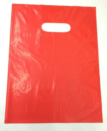 100 qty. red plastic t-shirt retail shopping bags w/ handles 9 x 12 for sale