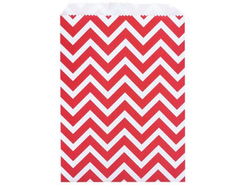 lot 50 Kraft Paper Shopping Bags Retail Gift Sacks 8.5x11&#034; Chevron Red Stripes