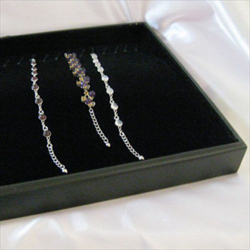 14&#034; Wood Velvet Bracelet Neckness Jewelry Display Showcase Tray Black