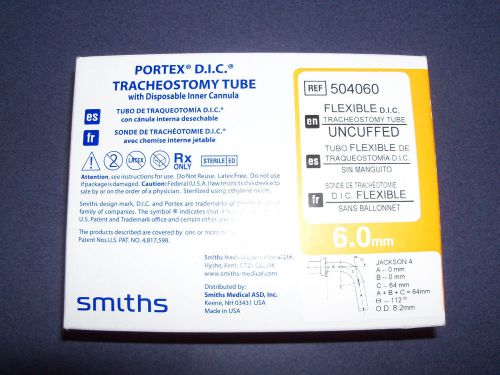 NIB SMITHS 6.0mm PORTEX D.I.C. TRACHEOSTOMY TUBE 504060 Lot of 3