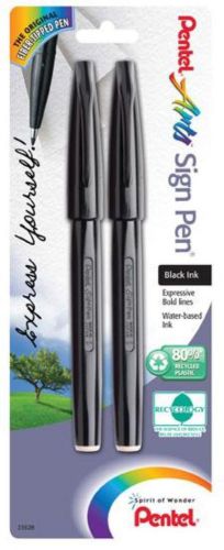 Pentel Arts Sign Pen Black Ink 2 Pack Carded