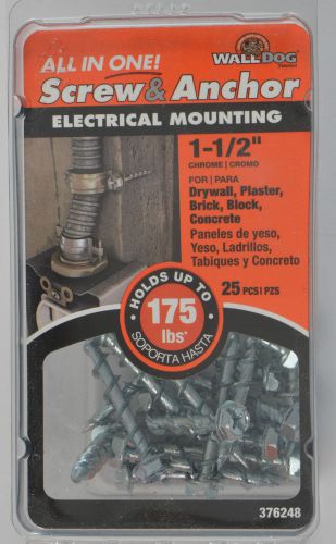 ELECTRICAL MOUNTING CHROME SCREW &amp; ANCHOR 1-1/2&#034; 1.5&#034; DRYWALL/PLASTER/BRICK