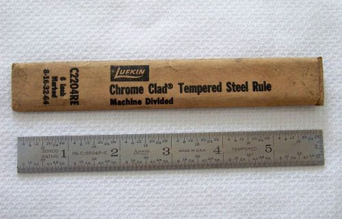 Vintage LUFKIN No. C2204RE 6&#034; Chrome Clad Tempered Steel Rule Marked 8-16-32-64
