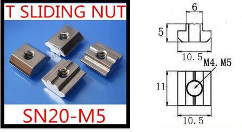 50pcs   T Sliding Nut M5 for 2020 Aluminum Profile slot 6 Zinc Coated Plate