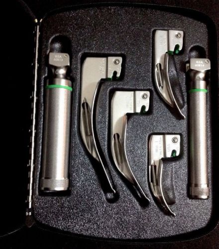 Welch Allyn Fiber Optic Laryngoscope 6 Pcs Set 1,2,3,4 Mil Mac with Case