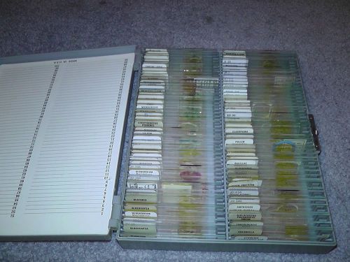 100 microscope slides and plastic case for education or collectors