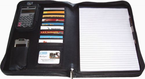 New, Zippered Padfolio, 10 Cards Pockets, Letter Size Pad, Pen Loop, Black