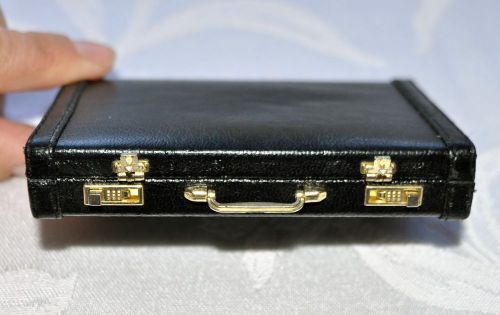 NEW Miniature Black Leather &amp; Gold Briefcase Business Card Holder