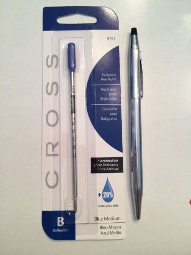 Cross Pen Chrome Silver &amp; Blue Medium Refill