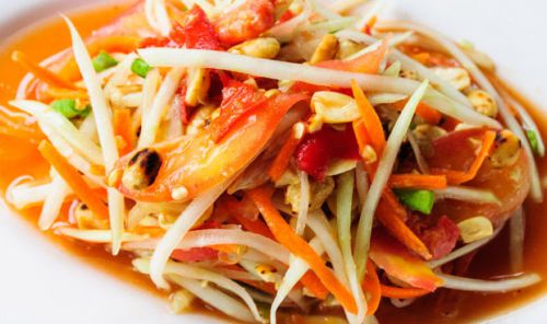 Thai Green Papaya Salad &#034;SOM TUM&#034;Authentic Spicy Taste Food Fast Menu Recipe.