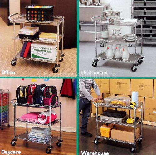 New rolling chrome steel utility cart 3 shelf kitchen tool storage medical nsf for sale